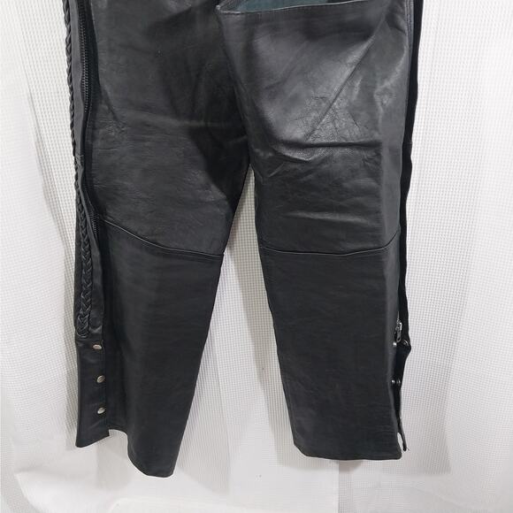 HUDSON LEATHER! BLACK GENUINE LEATHER, HEAVY DUTY BRAIDED DETAIL CHAPS! SZ XL - Picture 7 of 9